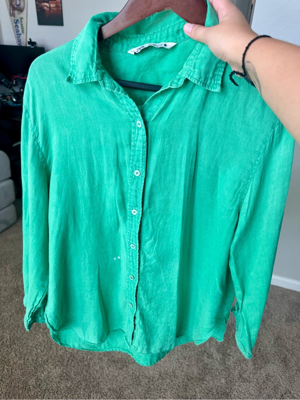 Zara Teal-Green Relaxed Button-Down Shirt